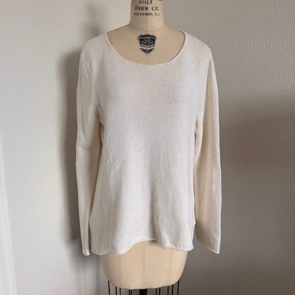 Eileen Fisher Sweaters - Eileen Fisher - Size L Ivory Textured Knit Sweater Scoop Neck Minimalist Luxury